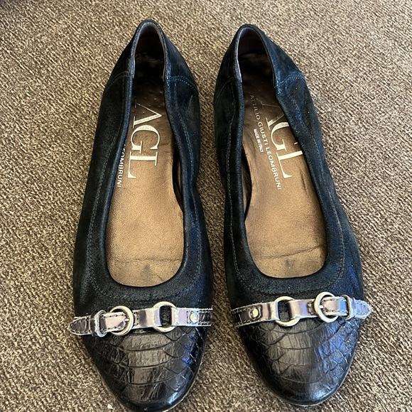 AGL Monika Ballet Flats Black Snake Cap-toe Buckle Front Shoe
 Size 39 US 8.5 - Picture 1 of 15